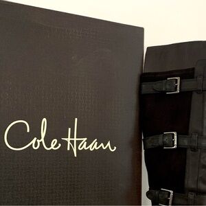 Cole Haan Nike AIR AVALON triple buckle suede leather black boots women's size 9